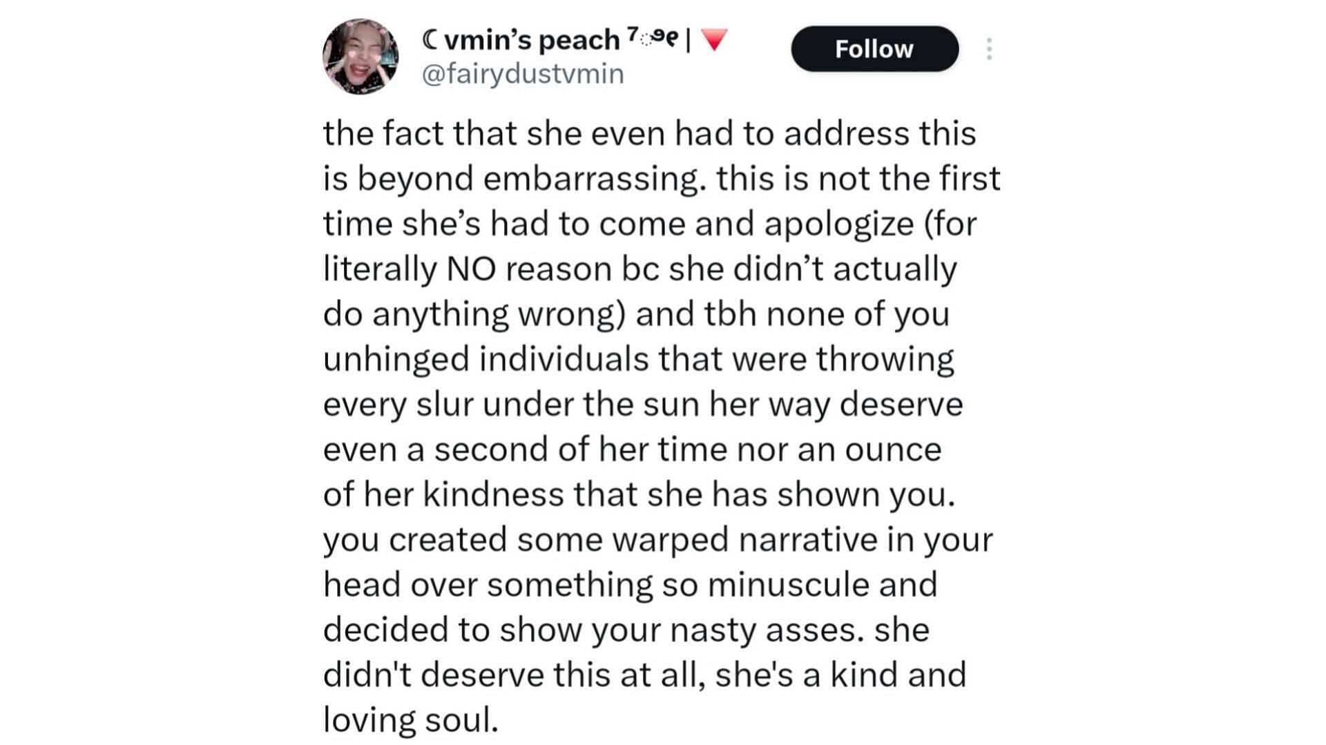 Netizens defend UMI from backlash (Image via X/@fairydustvmin)